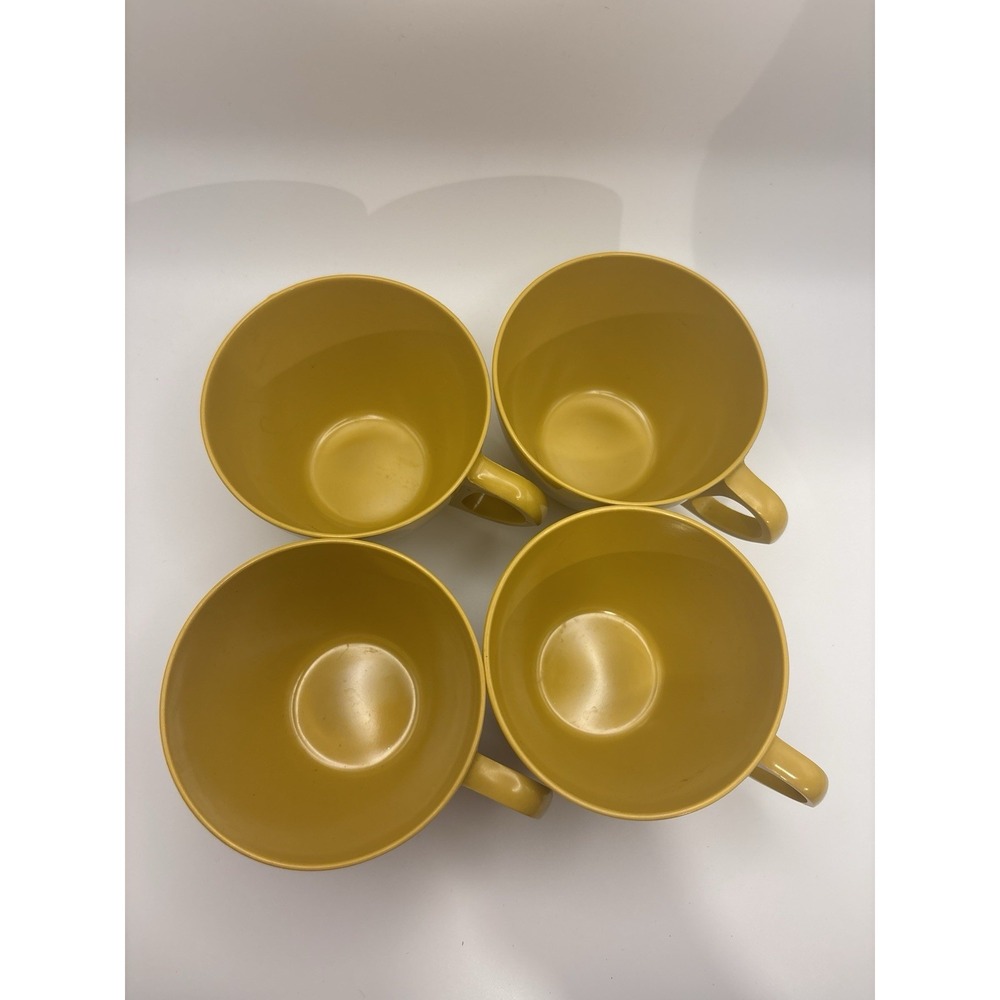 Vintage Allied Chemical Melmac Melamine Mustard Yellow Coffee Cups Mugs Set4 MCM - Picture 2 of 6